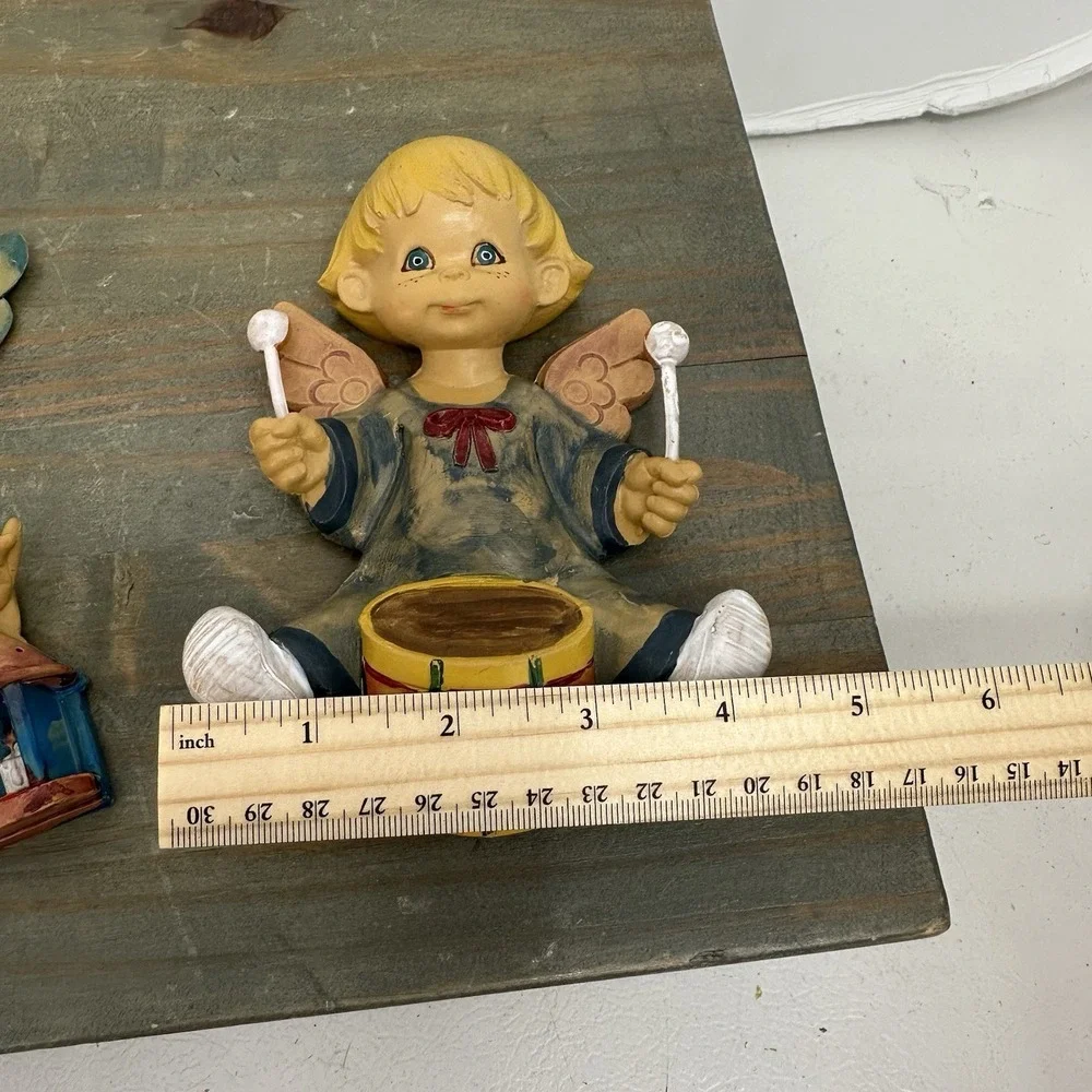 Vintage Fontanini Angel Cherub Set Of 3 Wall Plaque Drummer Baby Italy Resin